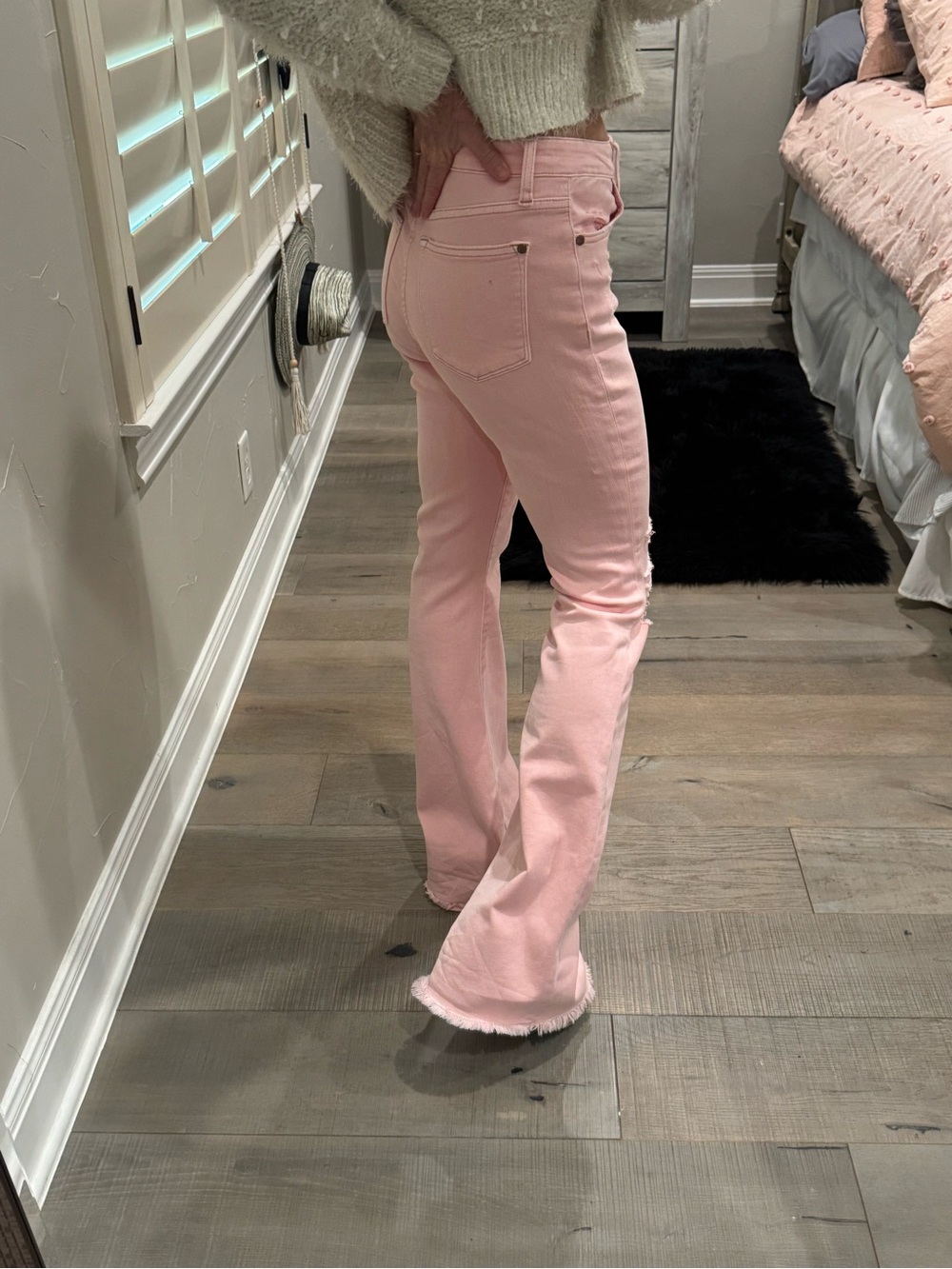 Judy Blue High-Rise Pink Flare Jeans with Distressed Knee - Picture 3 of 13